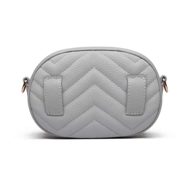 LH6834 - Miss Lulu Quilted Heart and Chevron Cross Body and Bum Bag - Grey